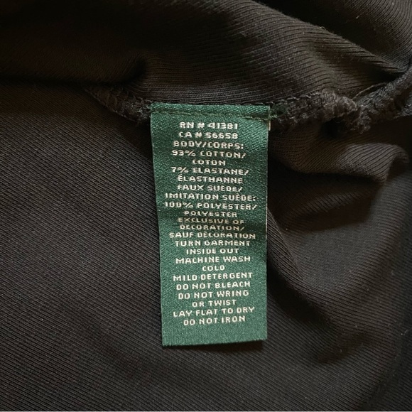 Lauren Ralph Lauren Black Suede Trim Short Sleeve Shirt Women’s Size Large - Picture 5 of 9